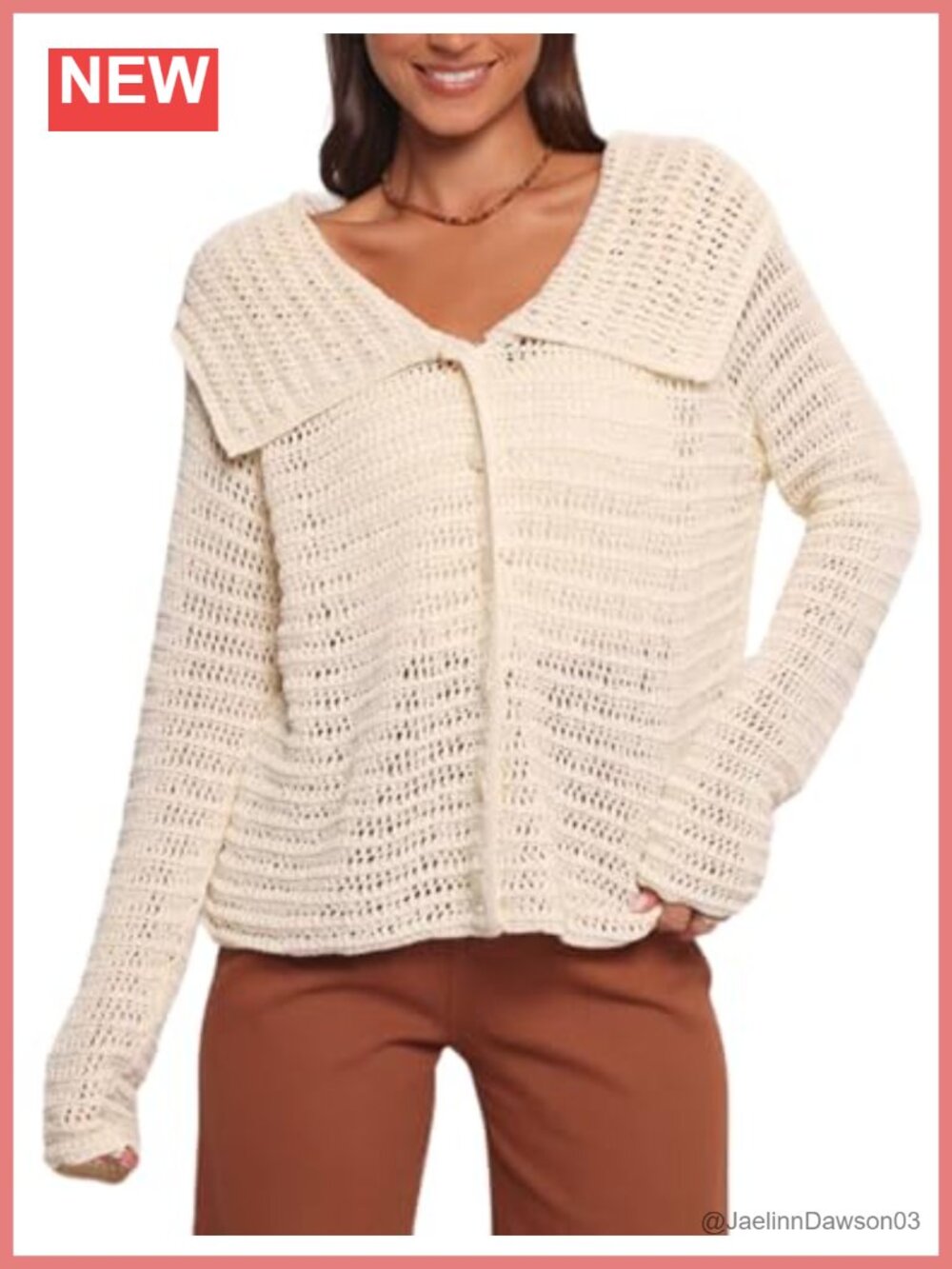 Crochet Cardigan Sweater Collar Long Sleeve Boho Button Down Hollow Out